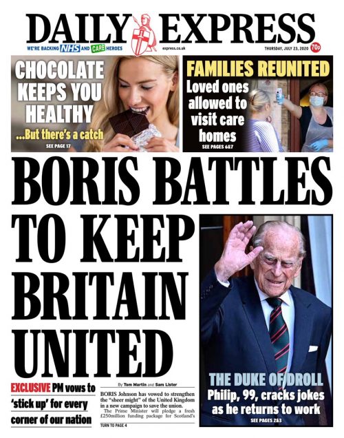 Daily Express Front Page 23rd of July 2020 Tomorrow's Papers Today!