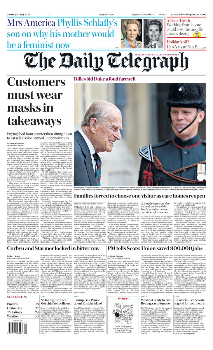 Daily Telegraph Front Page 13th of October 2020 - Tomorrow 