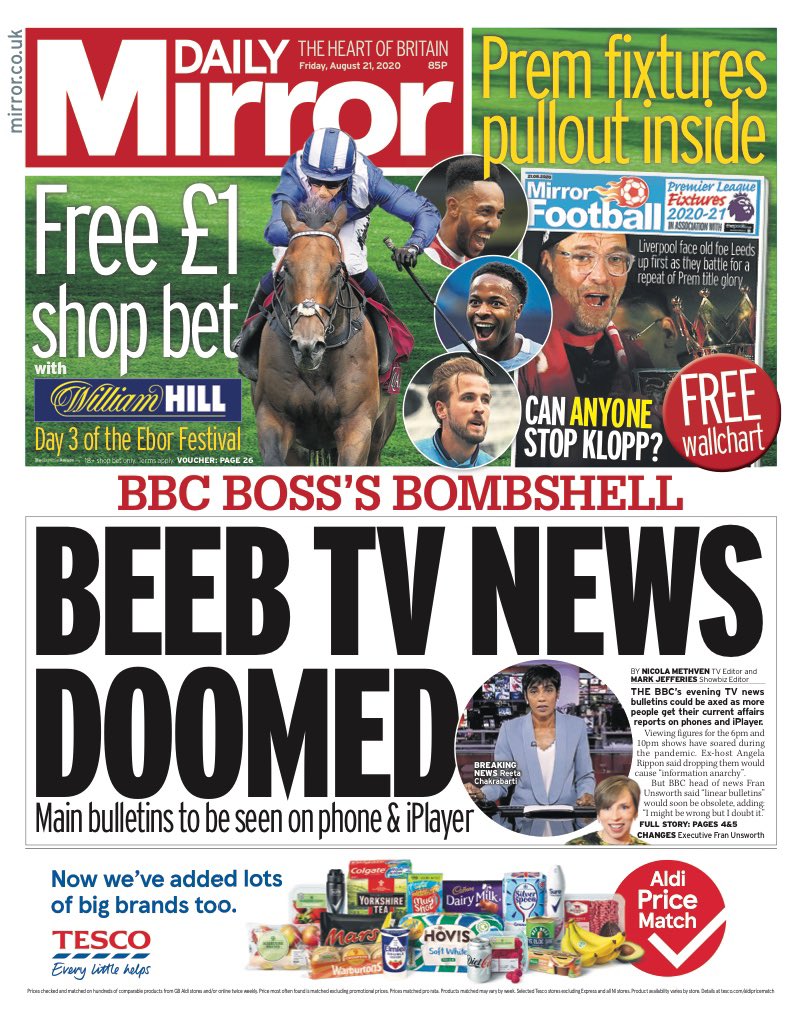 Daily Mirror Front Page 21st of August 2020 - Tomorrow's ...
