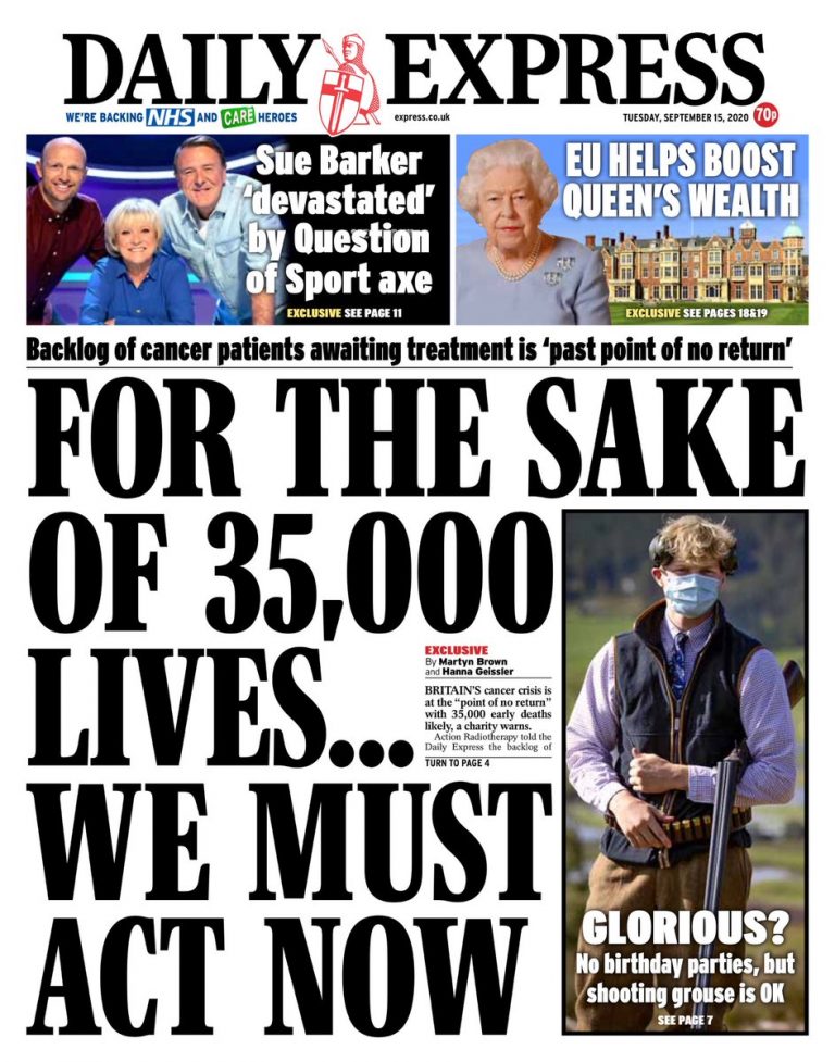 Daily Express Front Page 15th of September 2020 Tomorrow's Papers Today!
