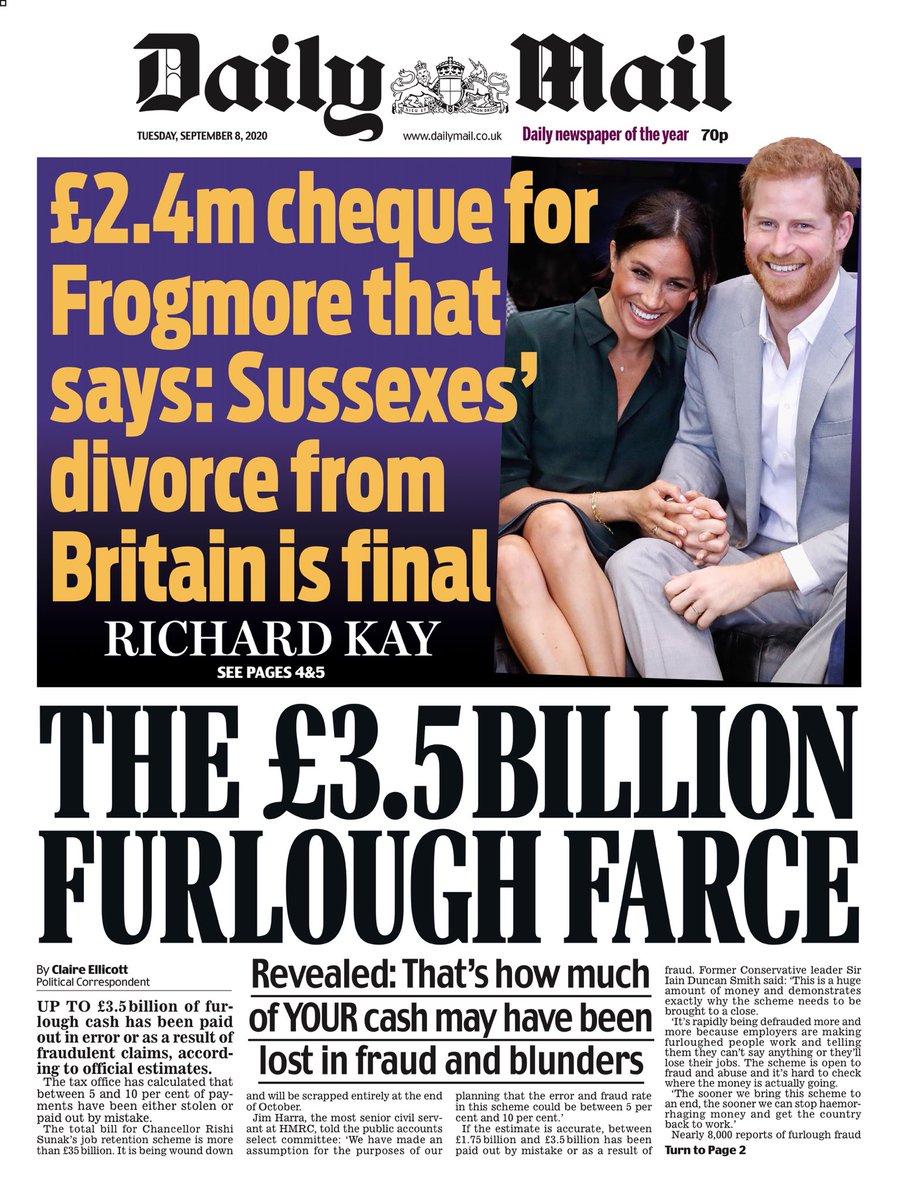 Daily Mail Front Page 22nd of September 2020 - Tomorrows 