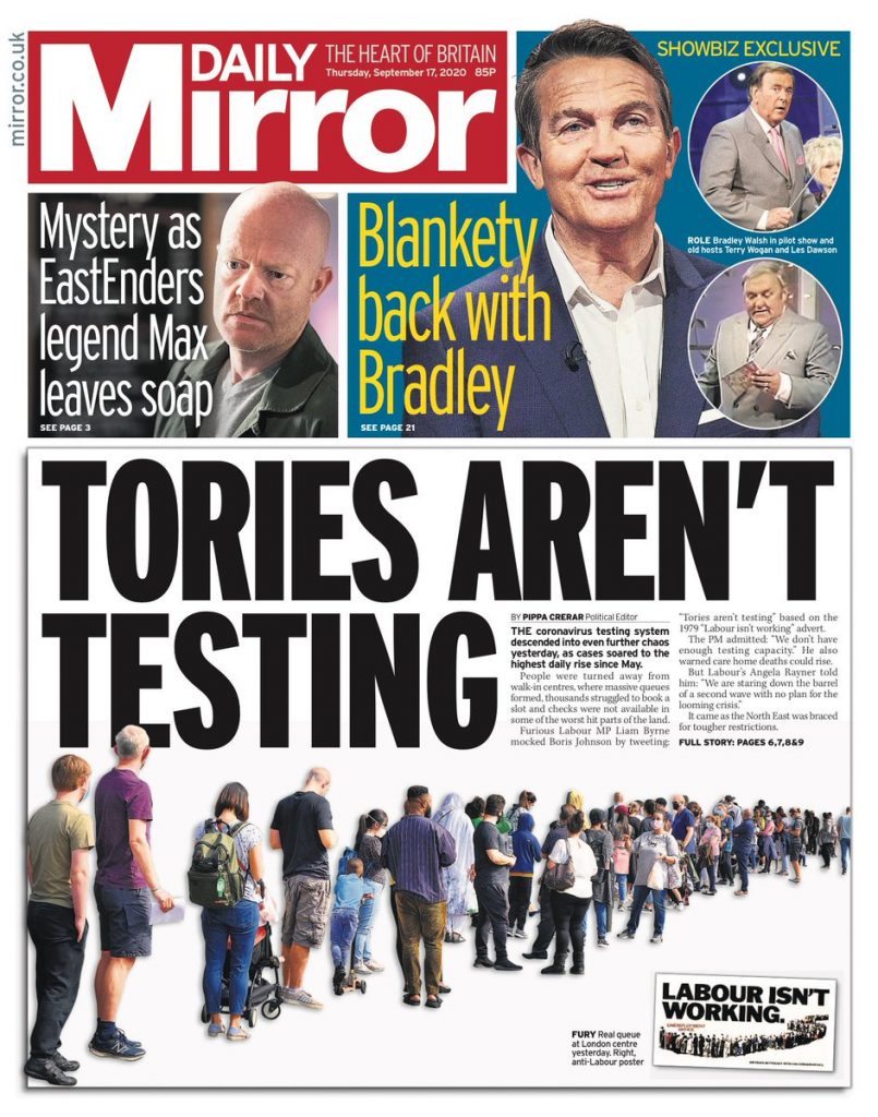Daily Mirror Front Page 17th of September 2020 Tomorrow's Papers Today!