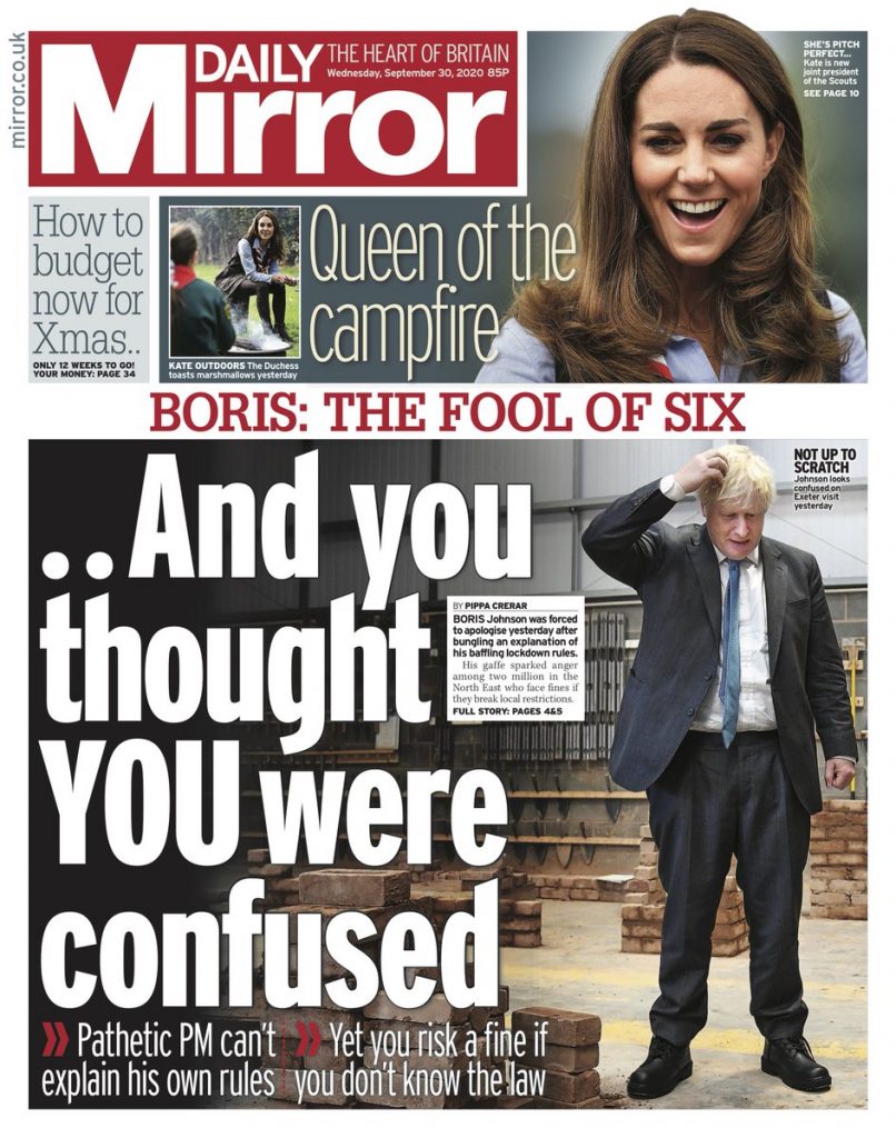 Daily Mirror Front Page 30th of September 2020 Tomorrow's Papers Today!