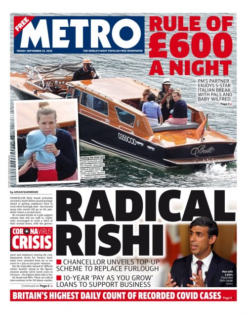 Metro Front Page 25th of September 2020 - Tomorrow's Papers Today!