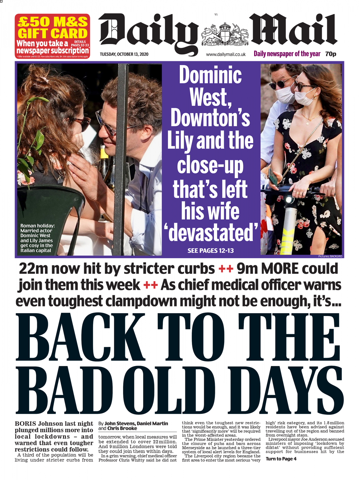 Daily Mail Front Page 13th of October 2020 Tomorrow's Papers Today!