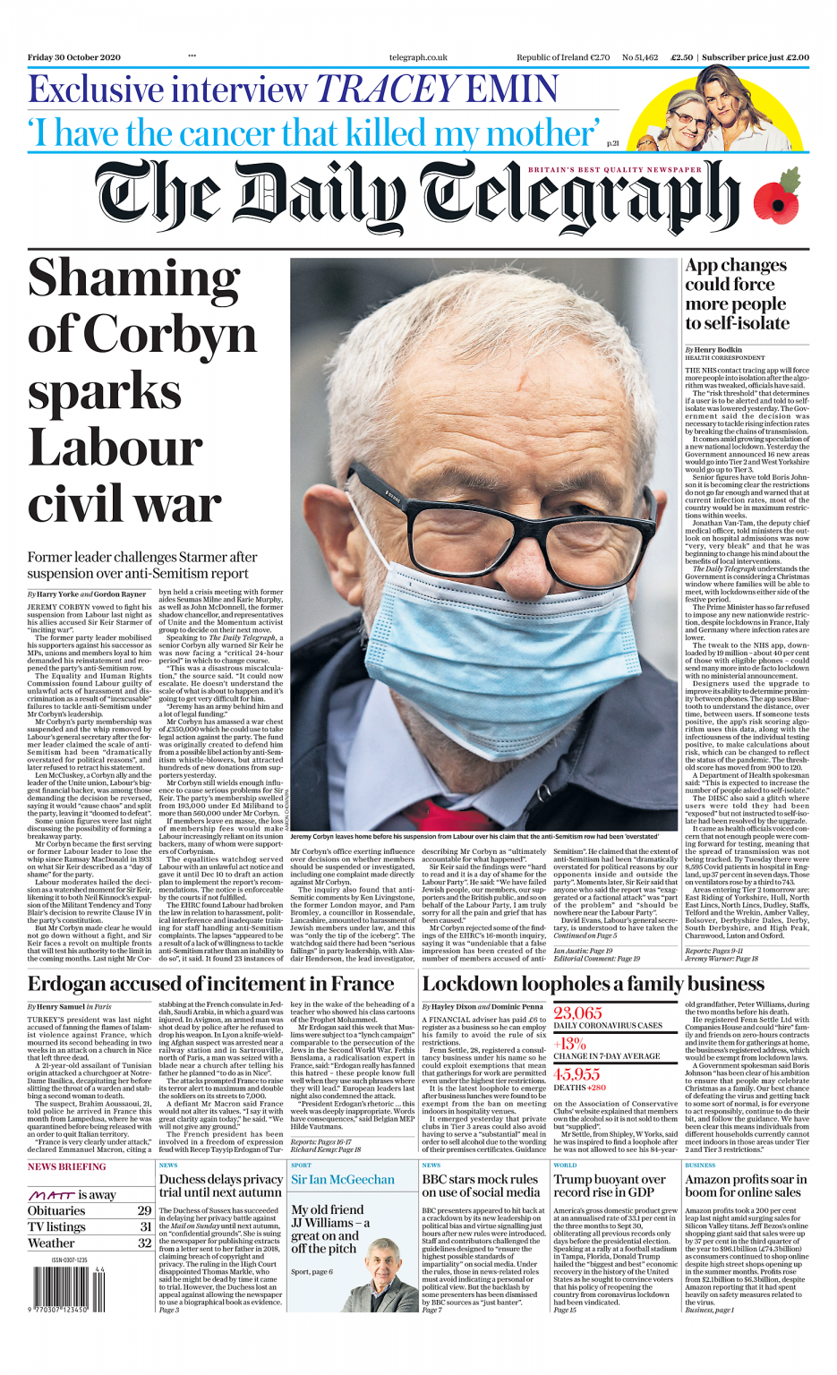 Daily Telegraph Front Page 30th Of October 2020   Tomorrow's Papers Today!