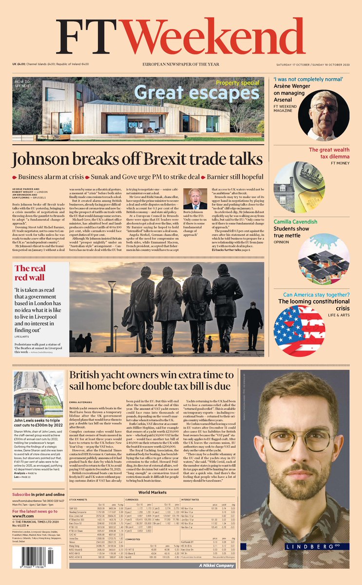 Financial Times Front Page 17th of October 2020 - Tomorrow's Papers Today!