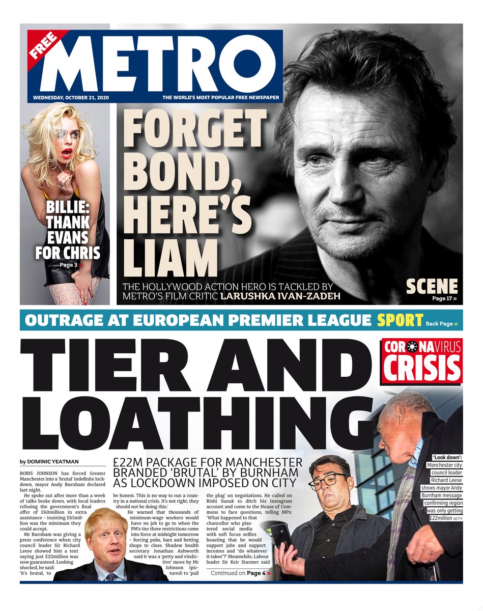 Metro Front Page 21st of October 2020 - Tomorrow's Papers Today!