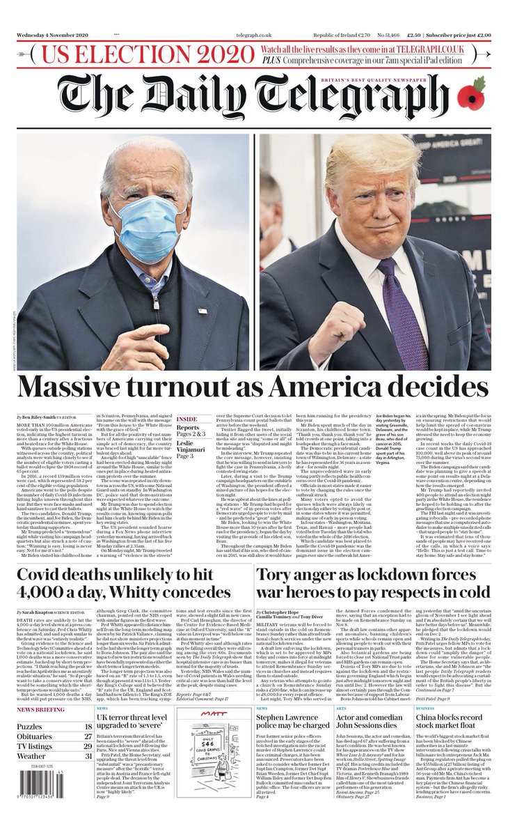 Daily Telegraph Front Page 4th of November 2020 - Tomorrow's Papers Today!