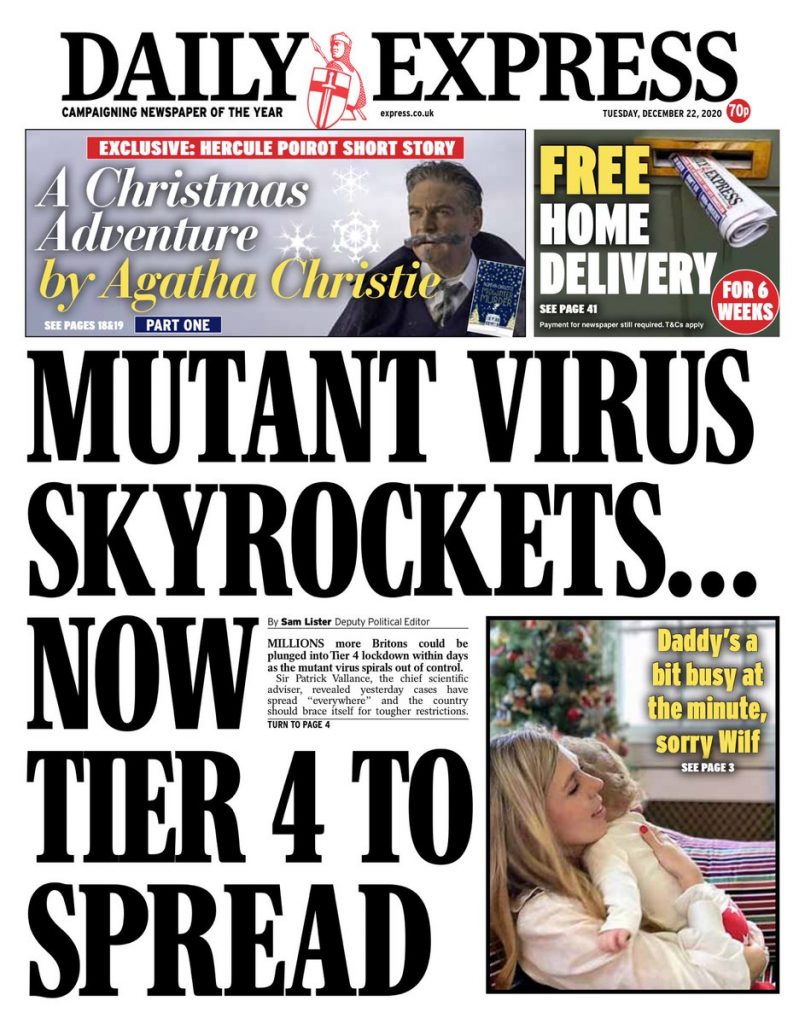 Daily Express Front Page 22nd of December 2020 - Tomorrow's Papers Today!