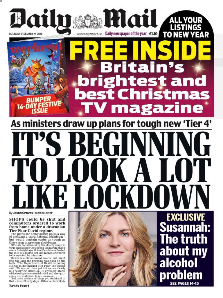 Daily Mail Front Page 19th of December 2020 Tomorrow's Papers Today!