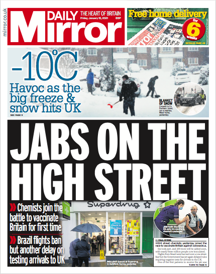 Daily Mirror Front Page January - Tomorrow's Papers Today!