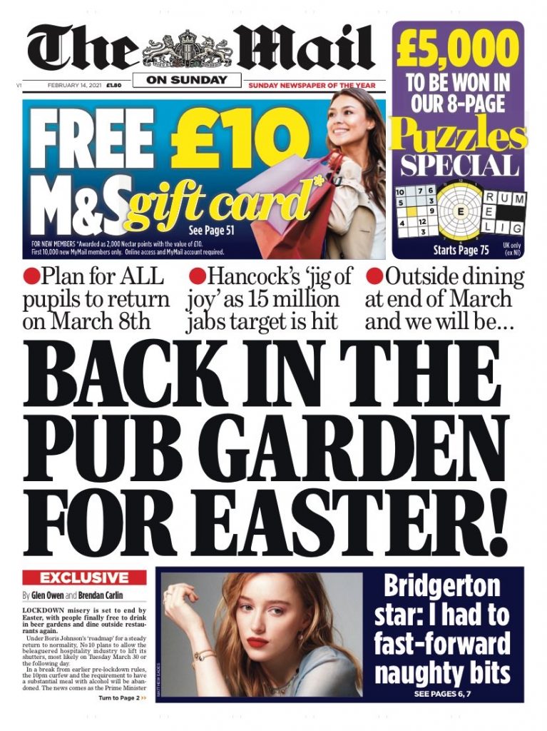 Sunday Mail Front Page 14th of February 2021 Tomorrow's Papers Today!