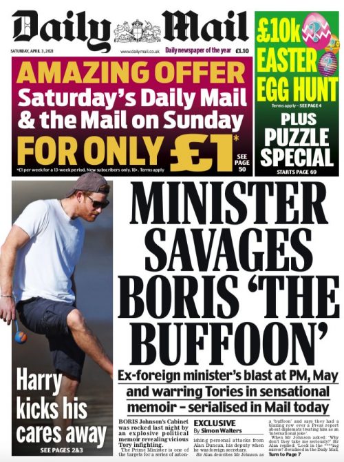 Daily Mail Front Page 3rd of April 2021 Tomorrow's Papers Today!