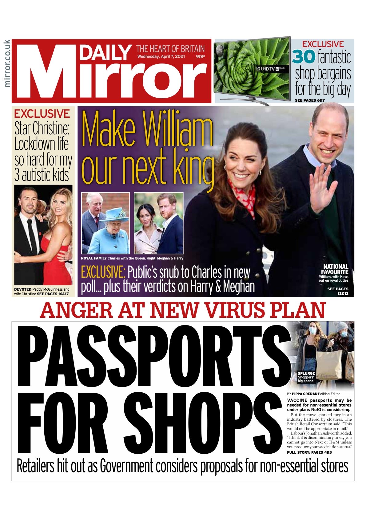 Daily Mirror Front Page 7th of April 2021 Tomorrow's Papers Today!