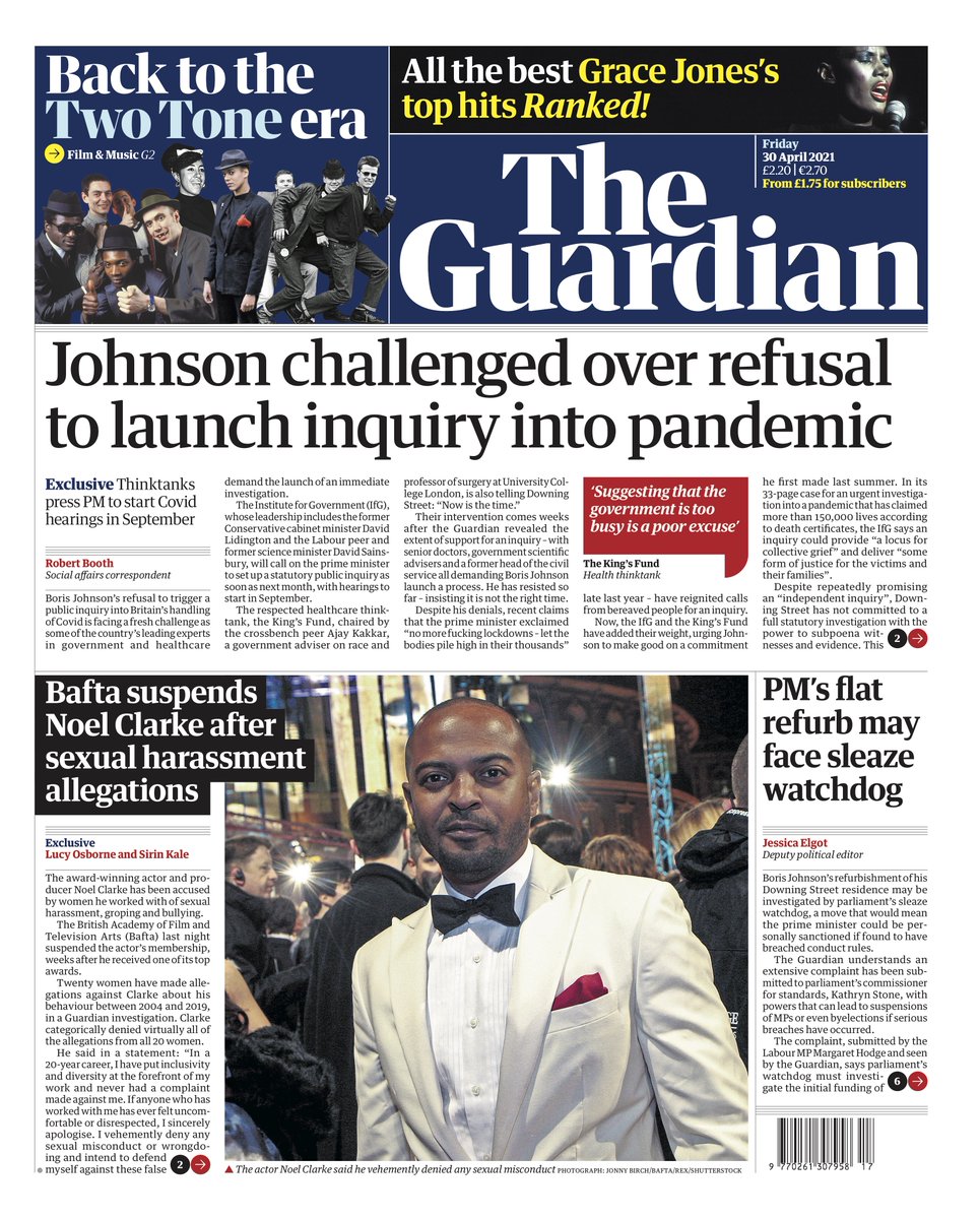 Guardian Front Page 30th of April 2021 - Tomorrow's Papers Today!