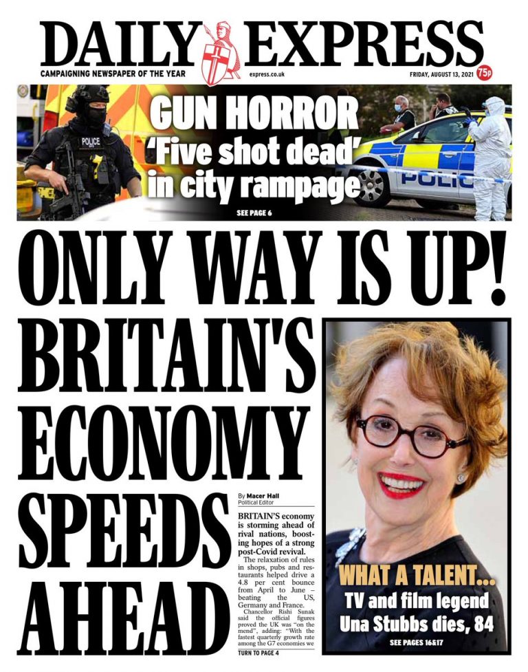 Daily Express Front Page 13th of August 2021 Tomorrow's Papers Today!