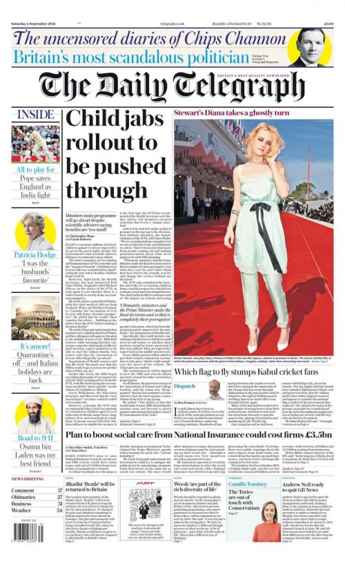 Daily Telegraph Front Page 4th of September 2021 Tomorrow's Papers Today!
