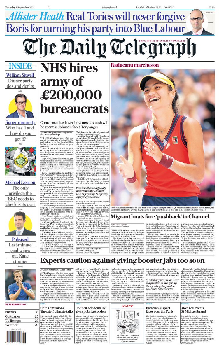 Daily Telegraph Front Page 30th of October 2020 - Tomorrow 