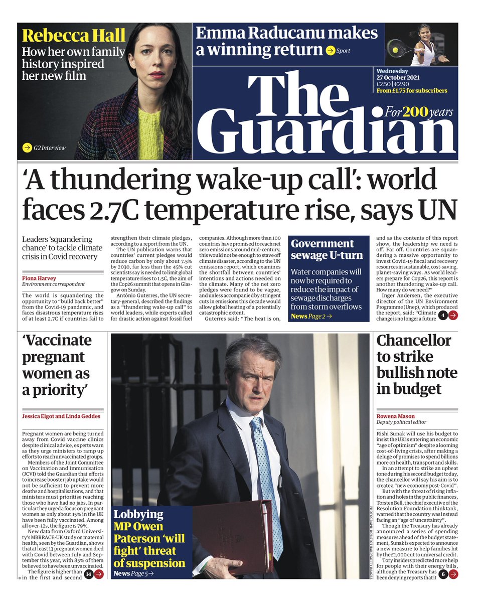 Guardian Front Page 27th of October 2021 - Tomorrow's Papers Today!