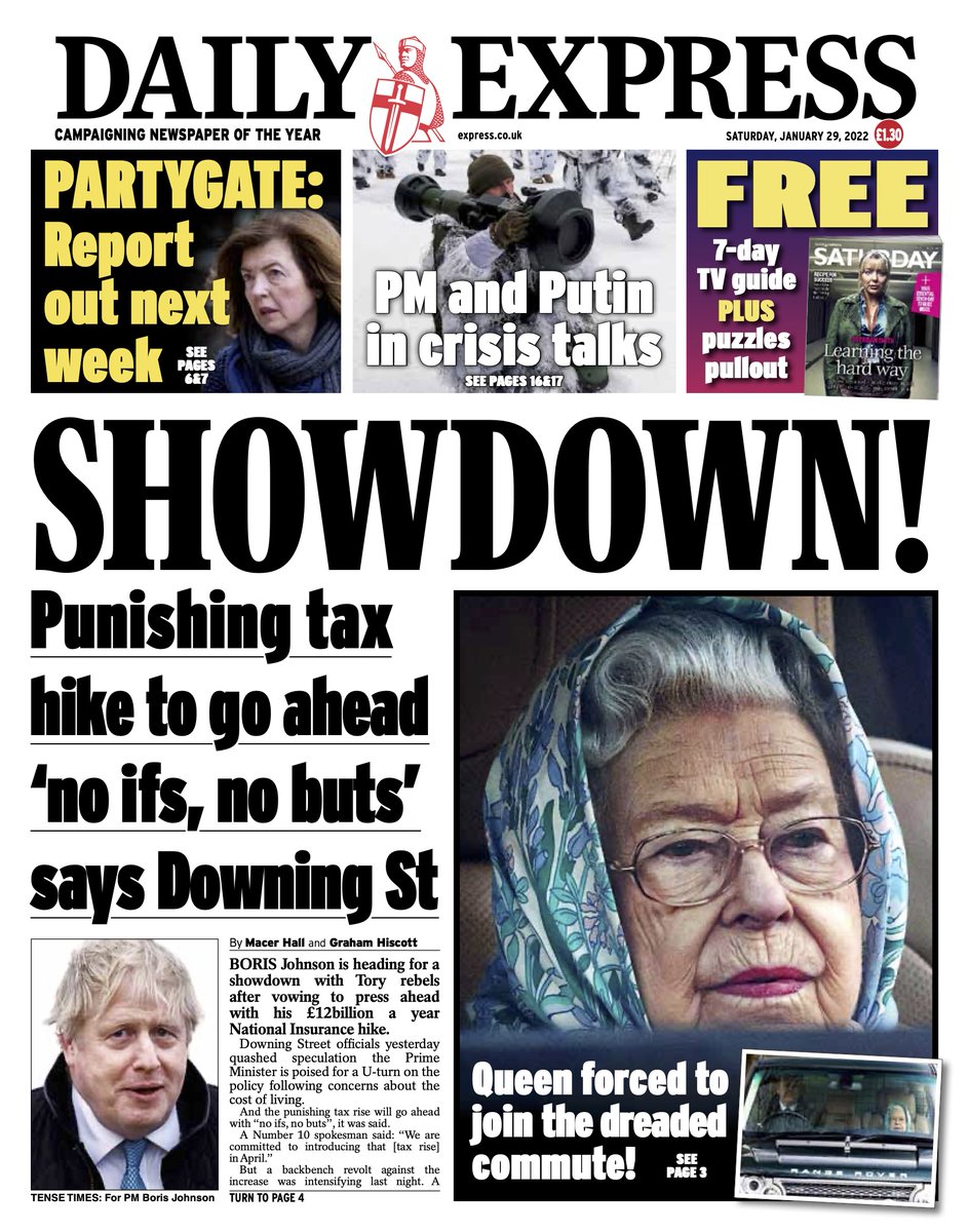 Daily Express Front Page 29th of January 2022 Tomorrow's Papers Today!