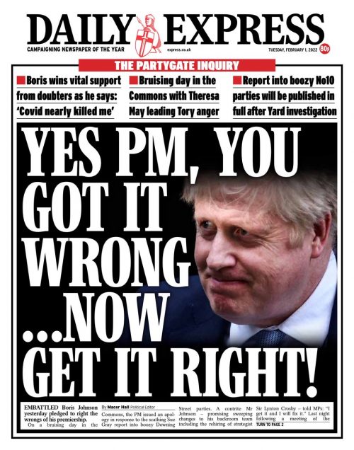 Daily Express Front Page 1st of February 2022 Tomorrow's Papers Today!