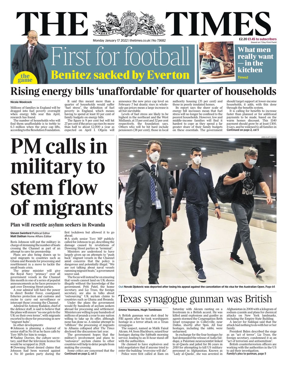 Times Front Page 17th of January 2022 - Tomorrow's Papers Today!
