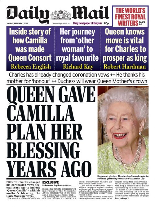 Daily Mail Front Page 7th of February 2022 Tomorrow's Papers Today!