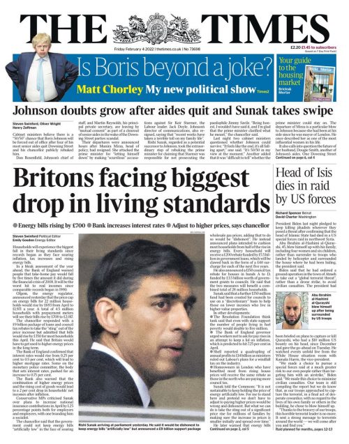 Times Front Page 4th of February 2022 Tomorrow's Papers Today!