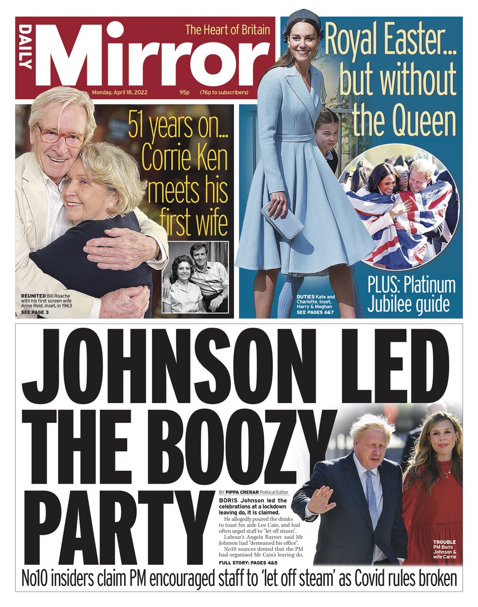 Daily Mirror Front Page 18th of April 2022 Tomorrow's Papers Today!