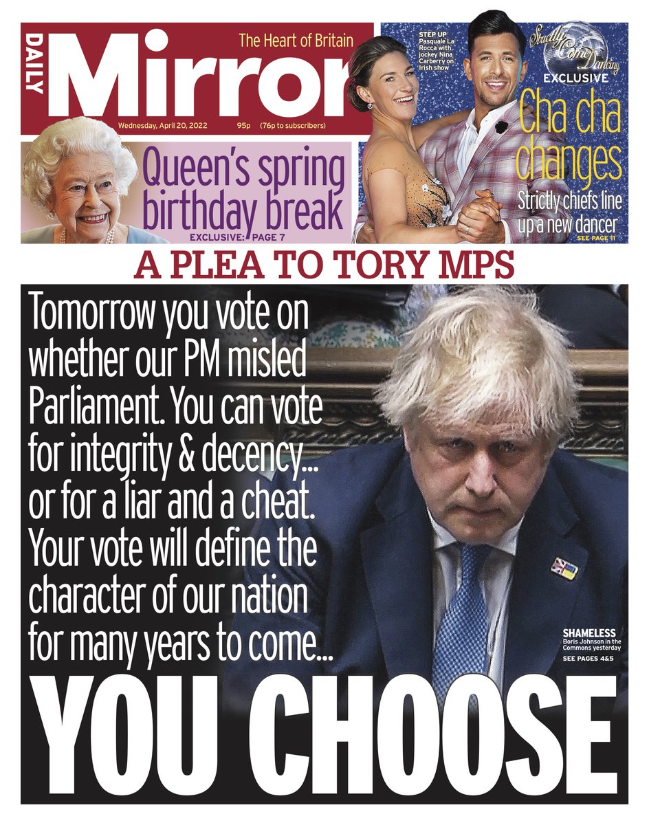 Daily Mirror Front Page 20th of April 2022 Tomorrow's Papers Today!