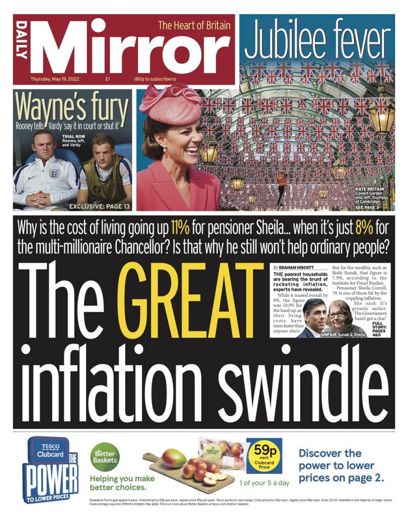 Daily Mirror Front Page 19th of May 2022 Tomorrow's Papers Today!