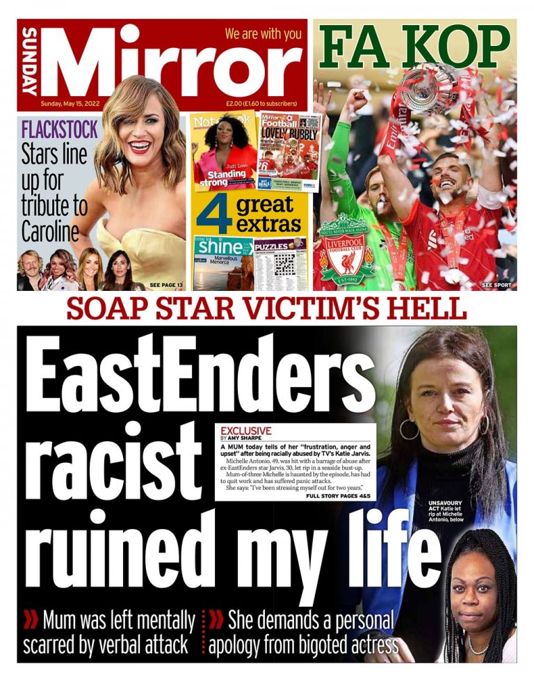 Sunday Mirror Front Page 15th of May 2022 Tomorrow's Papers Today!