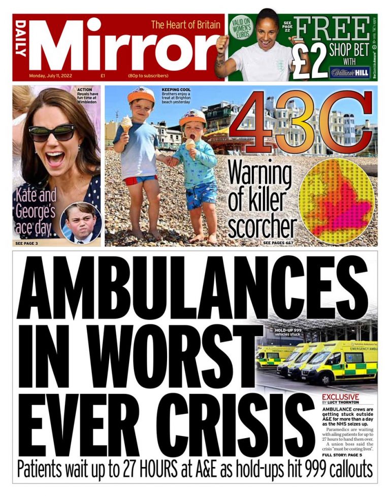 Daily Mirror Front Page 11th of July 2022 Tomorrow's Papers Today!