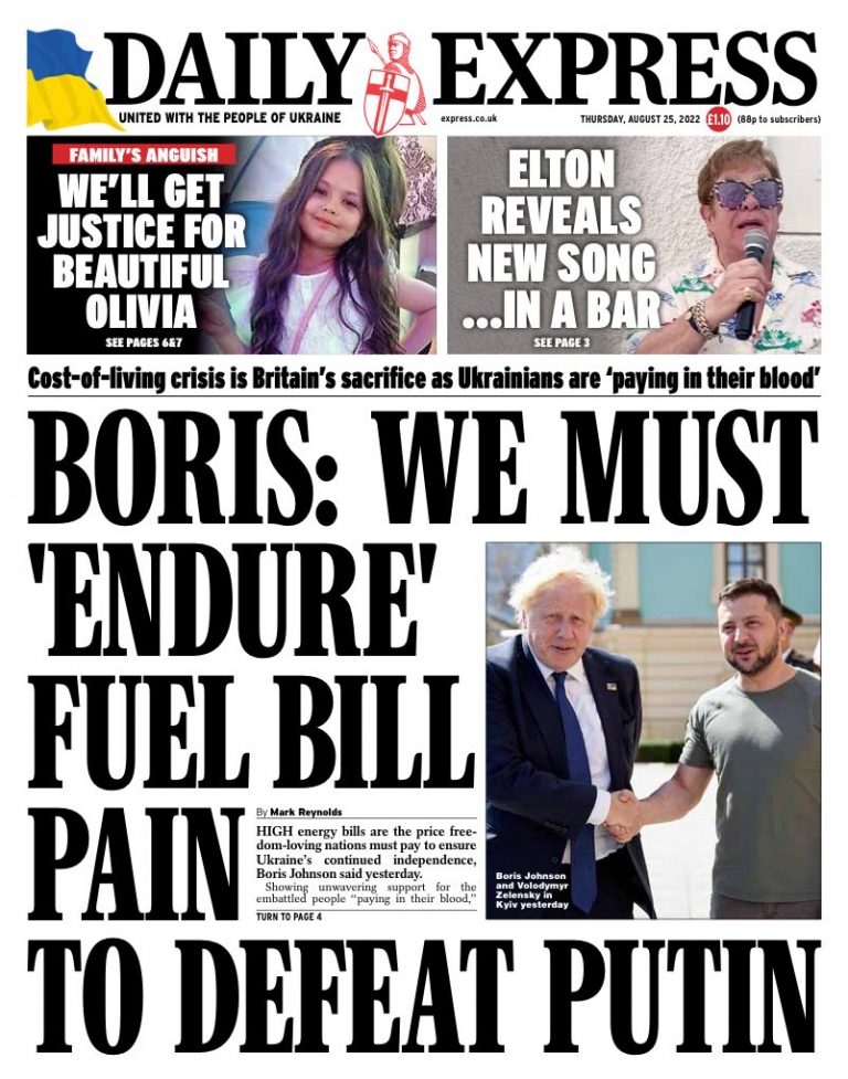 Daily Express Front Page 25th of August 2022 Tomorrow's Papers Today!