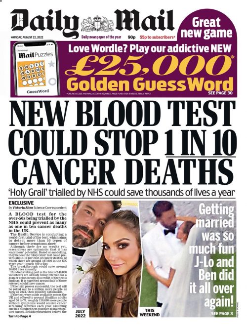 Daily Mail Front Page 22nd of August 2022 Tomorrow's Papers Today!