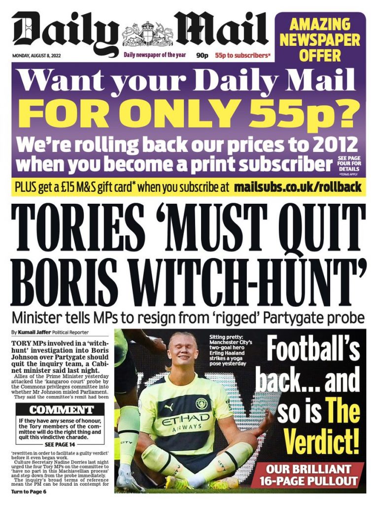 Daily Mail Front Page 8th of August 2022 Tomorrow's Papers Today!