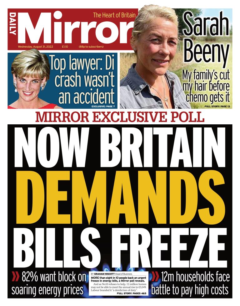 Daily Mirror Front Page 31st of August 2022 Tomorrow's Papers Today!