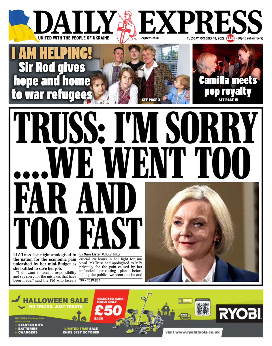 Daily Express Front Page 18th of October 2022 Tomorrow's Papers Today!