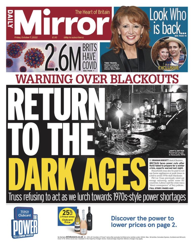 Daily Mirror Front Page 7th of October 2022 Tomorrow's Papers Today!