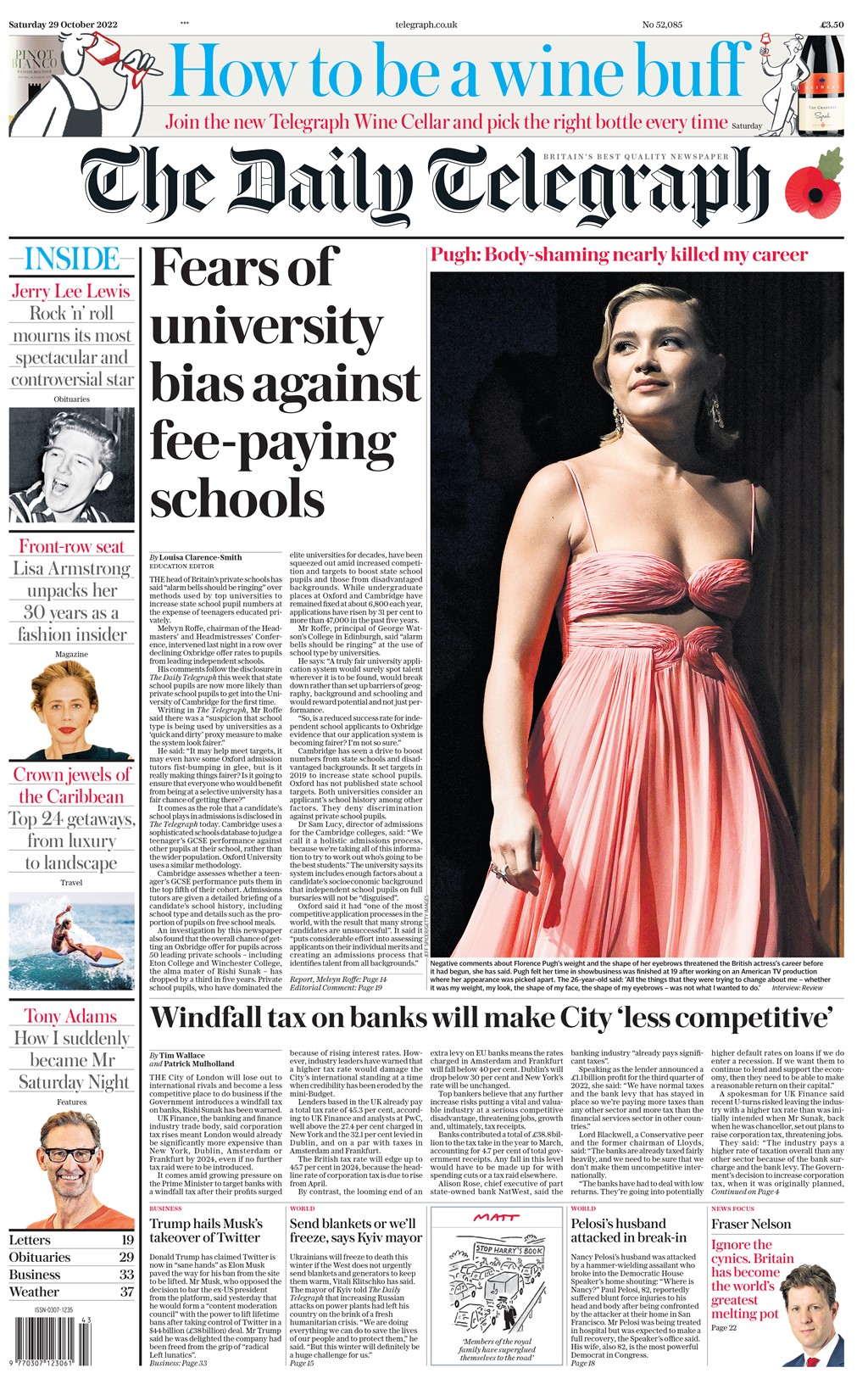Daily Telegraph Front Page 29th of October 2022 Tomorrow's Papers Today!