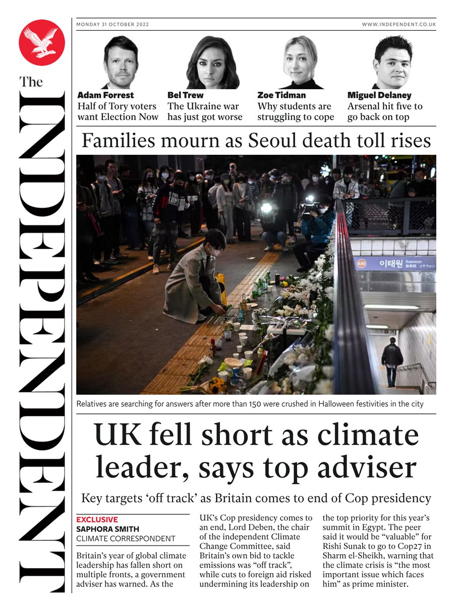 Independent Front Page St Of October Tomorrow S Papers Today