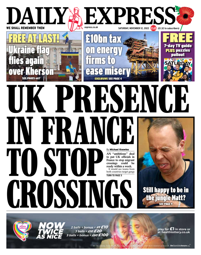 Daily Express Front Page 12th of November 2022 Tomorrow's Papers Today!
