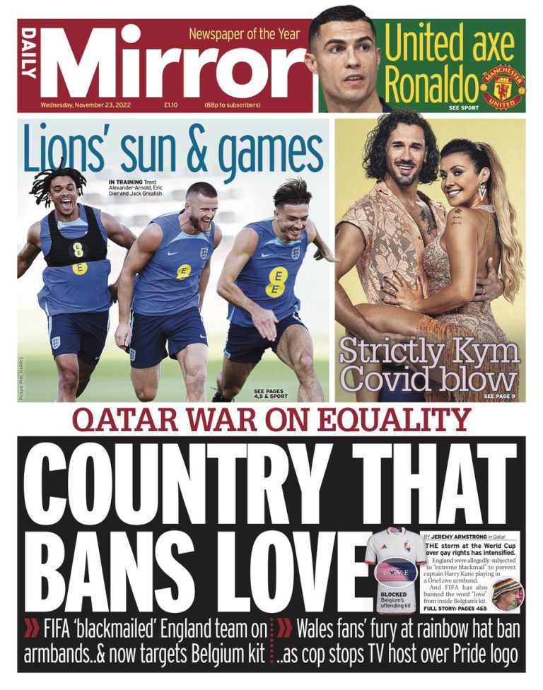Daily Mirror Front Page 23rd of November 2022 Tomorrow's Papers Today!