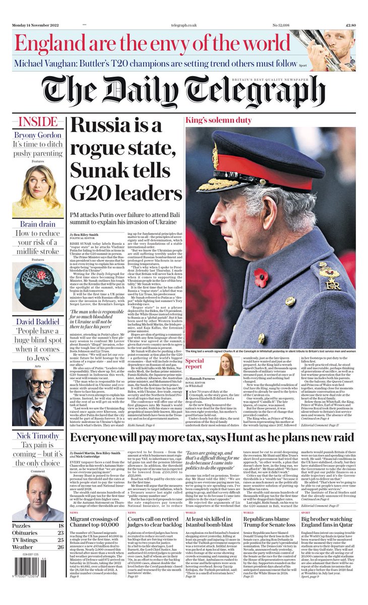 Daily Telegraph Front Page 14th Of November 2022 Tomorrow s Papers Today 