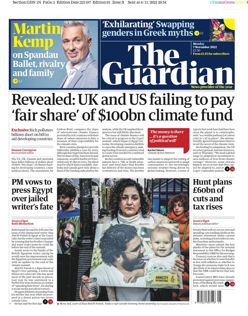 Guardian Front Page 7th of November 2022 - Tomorrow's Papers Today!