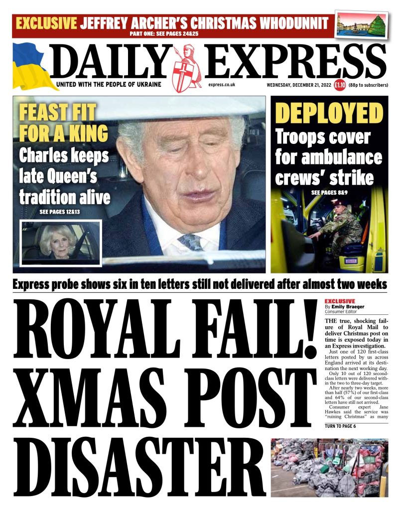 Daily Express Front Page 21st of December 2022 Tomorrow's Papers Today!