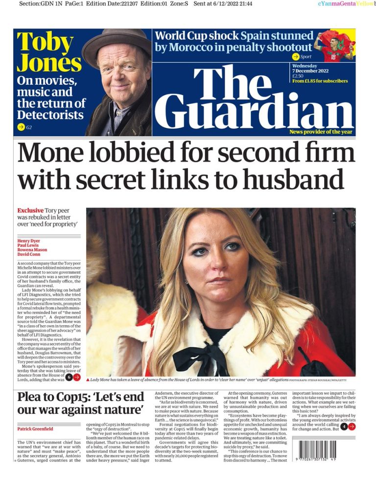 Guardian Front Page 7th of December 2022 Tomorrow's Papers Today!