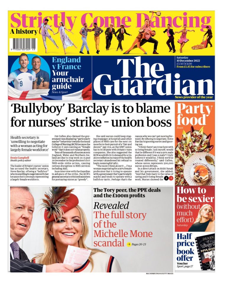 Guardian Front Page 10th of December 2022 Tomorrow's Papers Today!