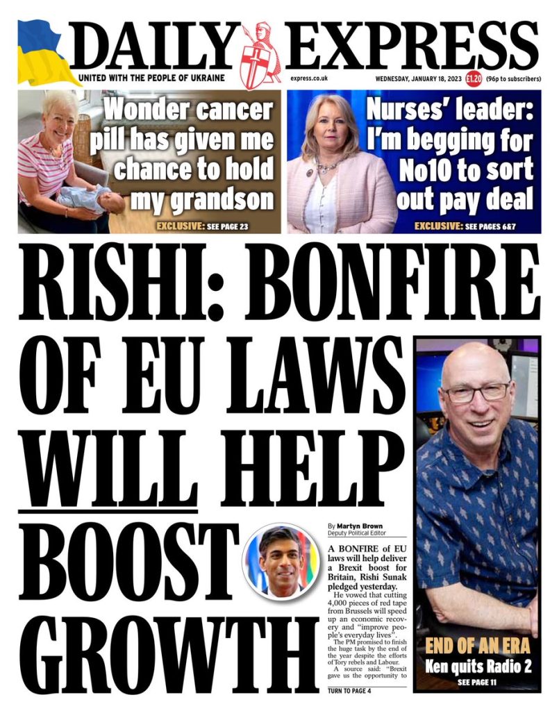 Daily Express Front Page 18th of January 2023 Tomorrow's Papers Today!